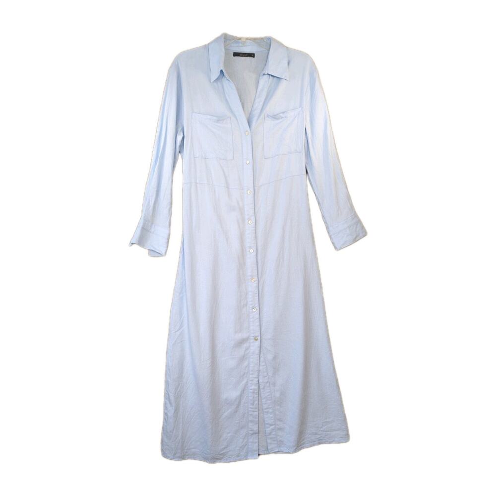 Deluc Maxi Shirt Dress Linen Blend Light Blue Women's Size Small Long Sleeve